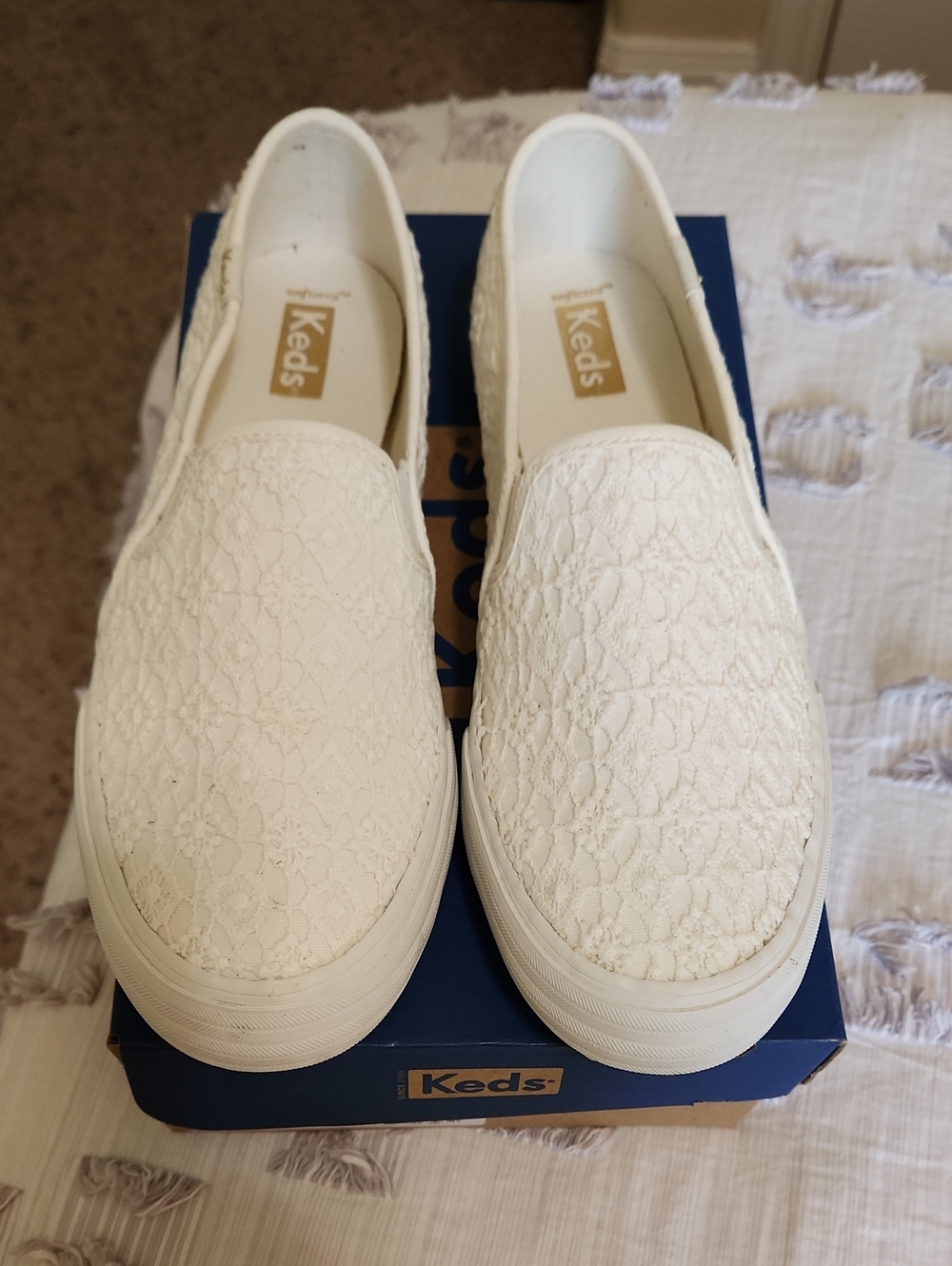 Keds Crochet White Slip-On Sneakers